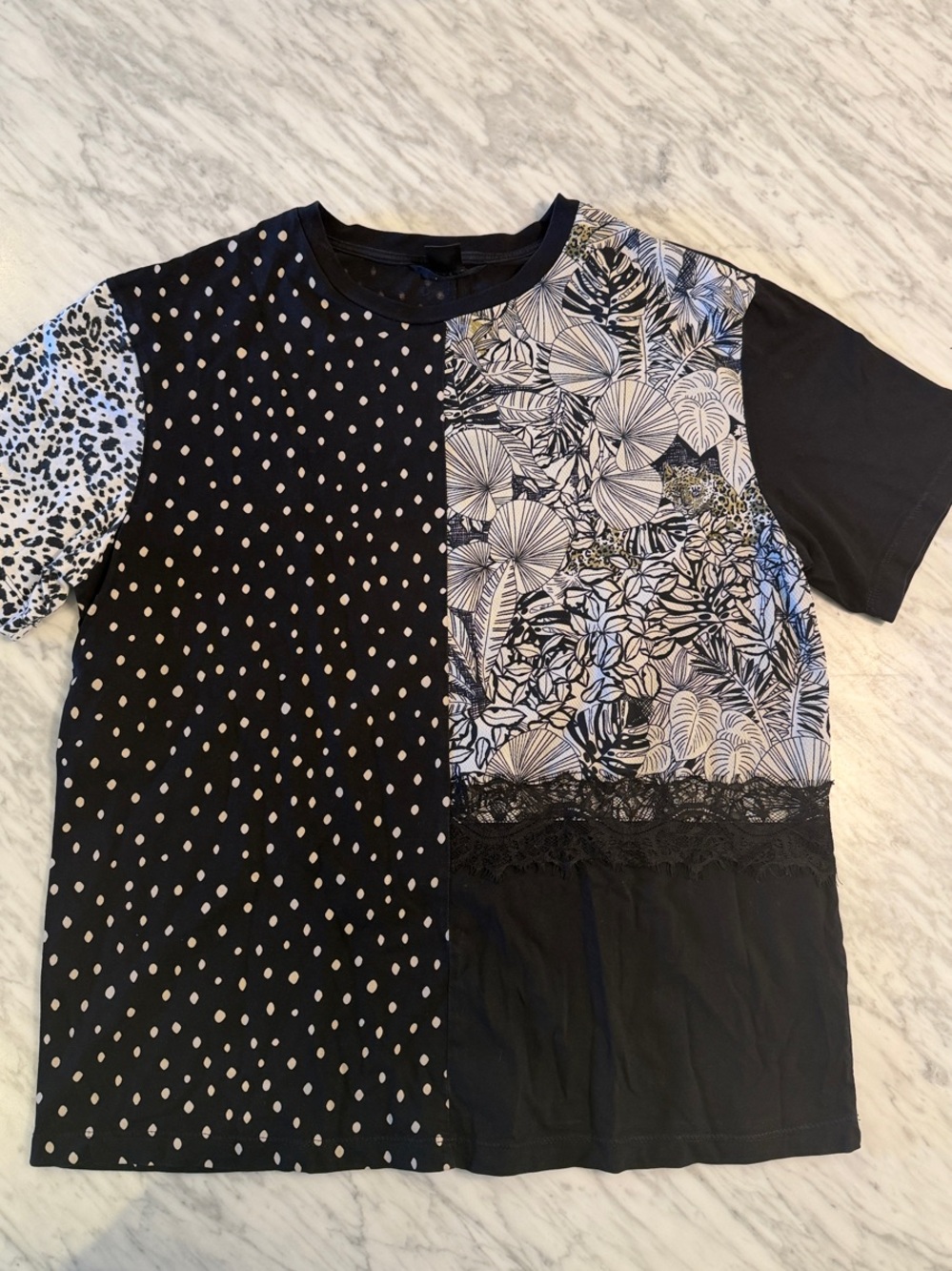Desigual Black and White Patchwork Short Sleeve Tee